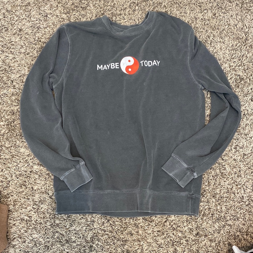 Grey Unisex "Maybe Today" Sweatshirt w/ Orange Ying Yang